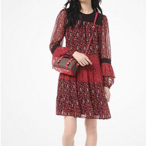 Michael by Michael Kors Mixed Floral Leaf-Print Georgette Dress